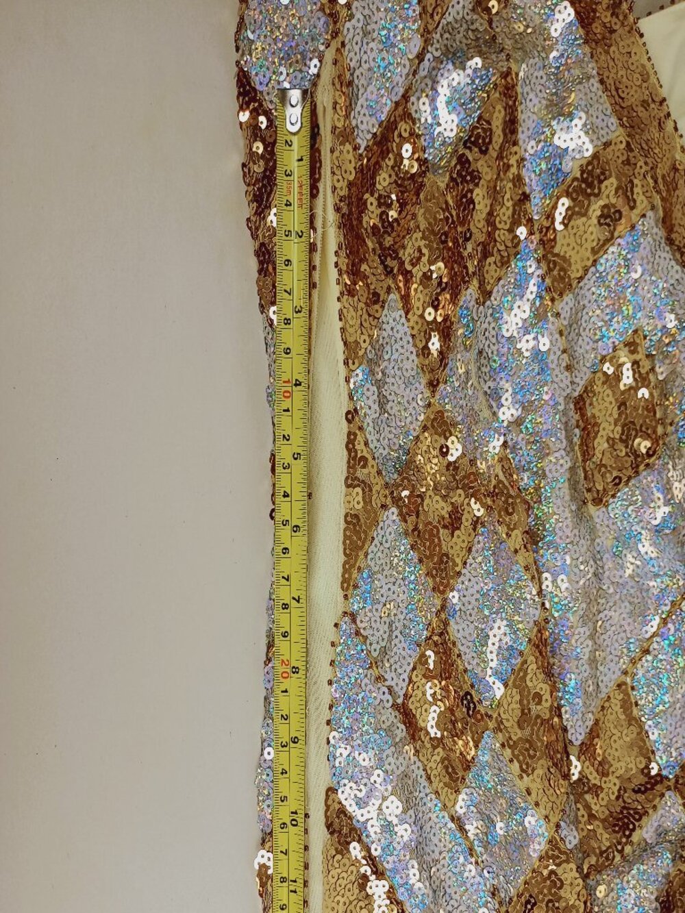 Womens M Gold Silver Sequined Beaded Fringe 1920s Style Lined Flapper Dress - Picture 6 of 12